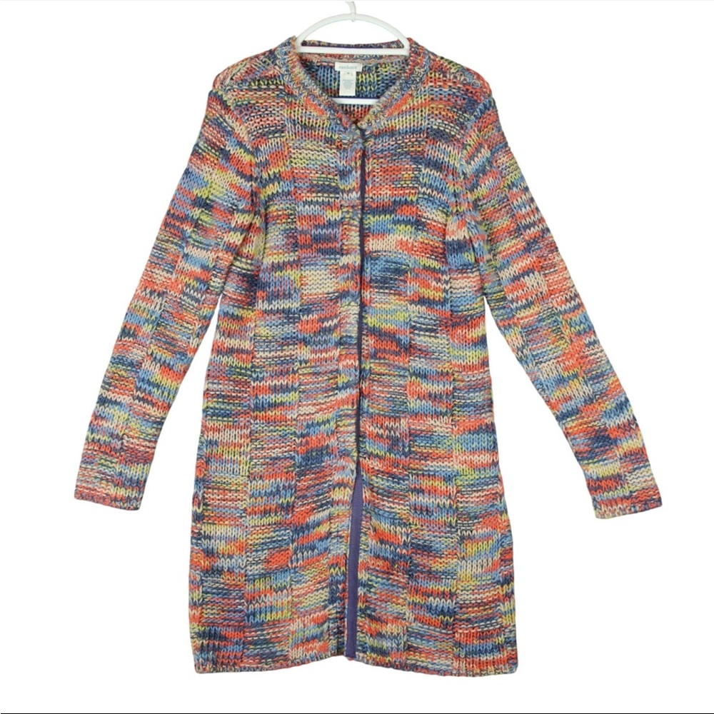 Sundance Catalog Rainbow Long Alpaca Sweater Cardigan Knit Sz M Boho Chunky
